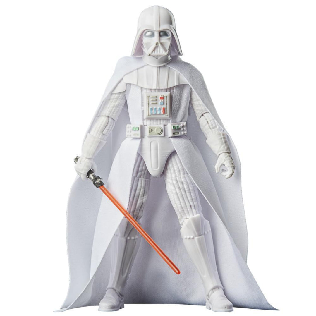 Darth Vader action figure with a red lightsaber on a white background