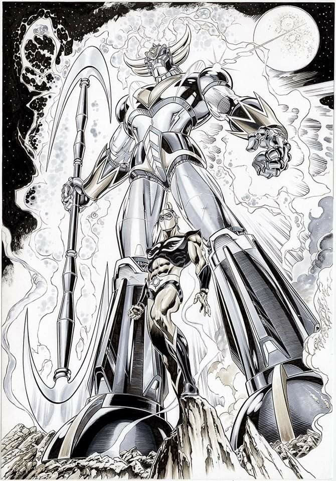 Grendizer and Duke Fleed Black and White Tin Poster (30x20cm)