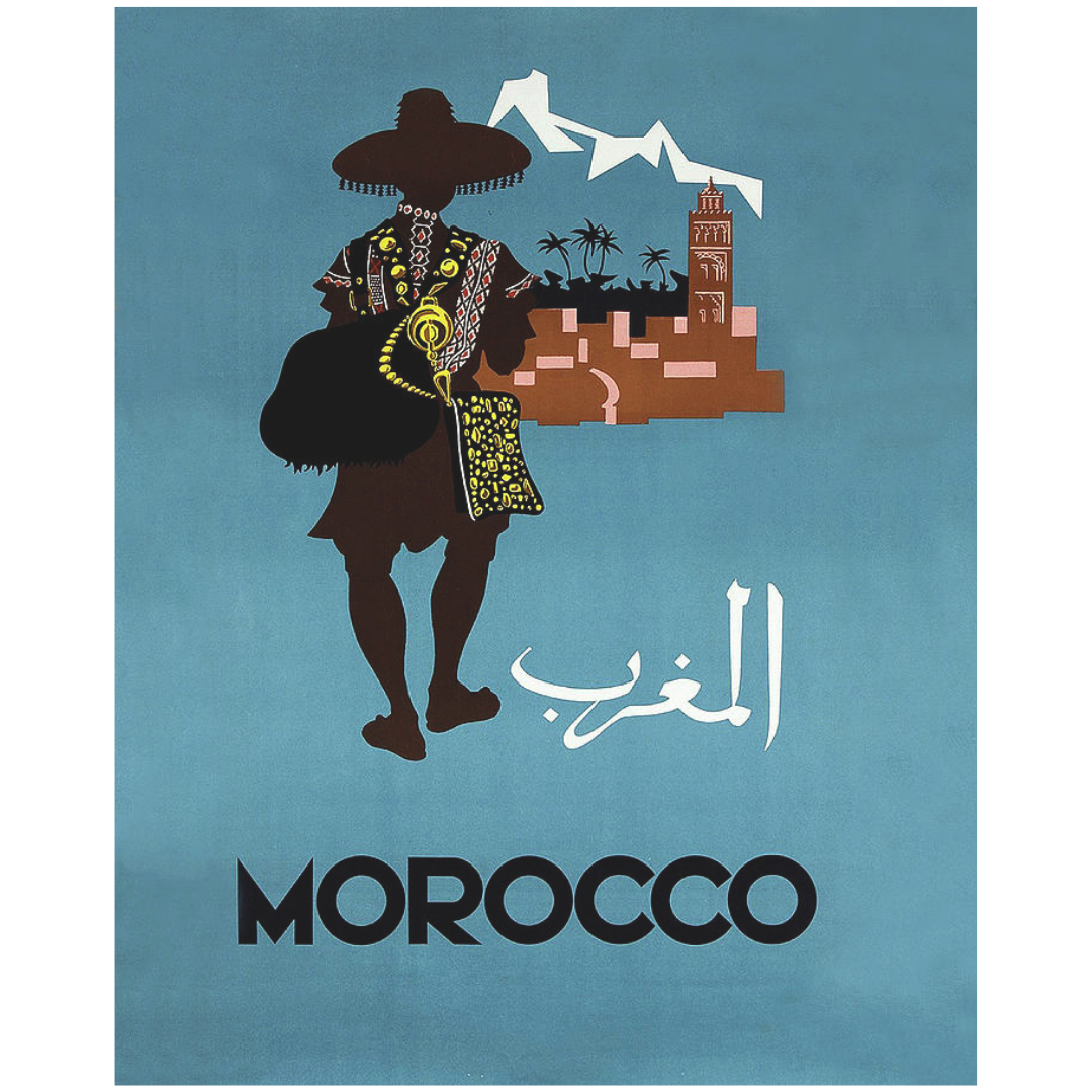 Morocco Vintage Travel Poster 1950s by Claude Février, Tin Poster (30cm x 40cm)