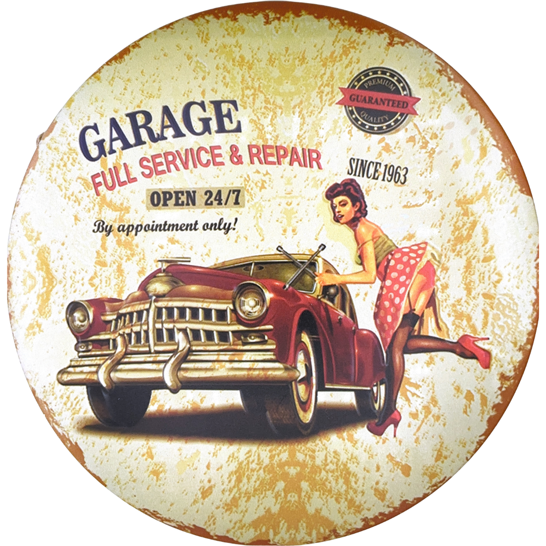 Garage Round Tin Poster