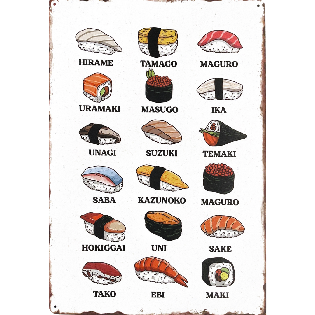 Types of Sushi Tin Poster (30x40cm)