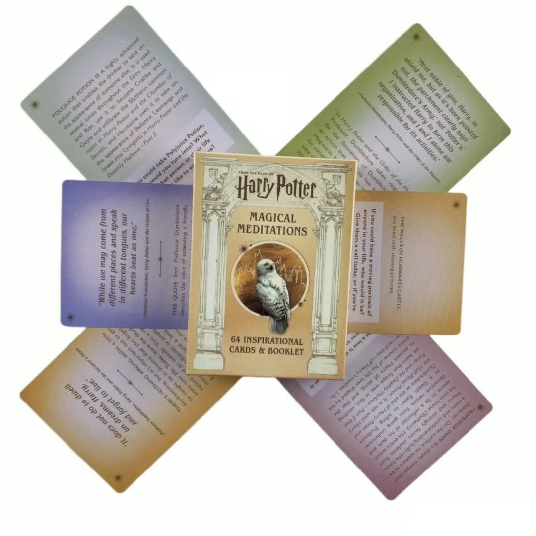 Set of 'Harry Potter' themed cards with a central box labeled 'Magical Meditations'.