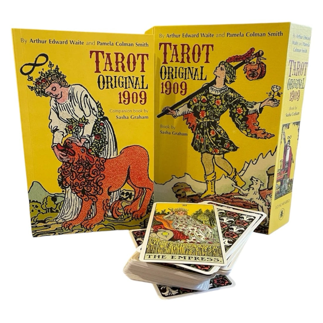 Tarot Original 1909 book set with tarot cards on a white background