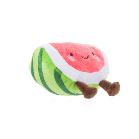 Plush toy shaped like a watermelon on a white background