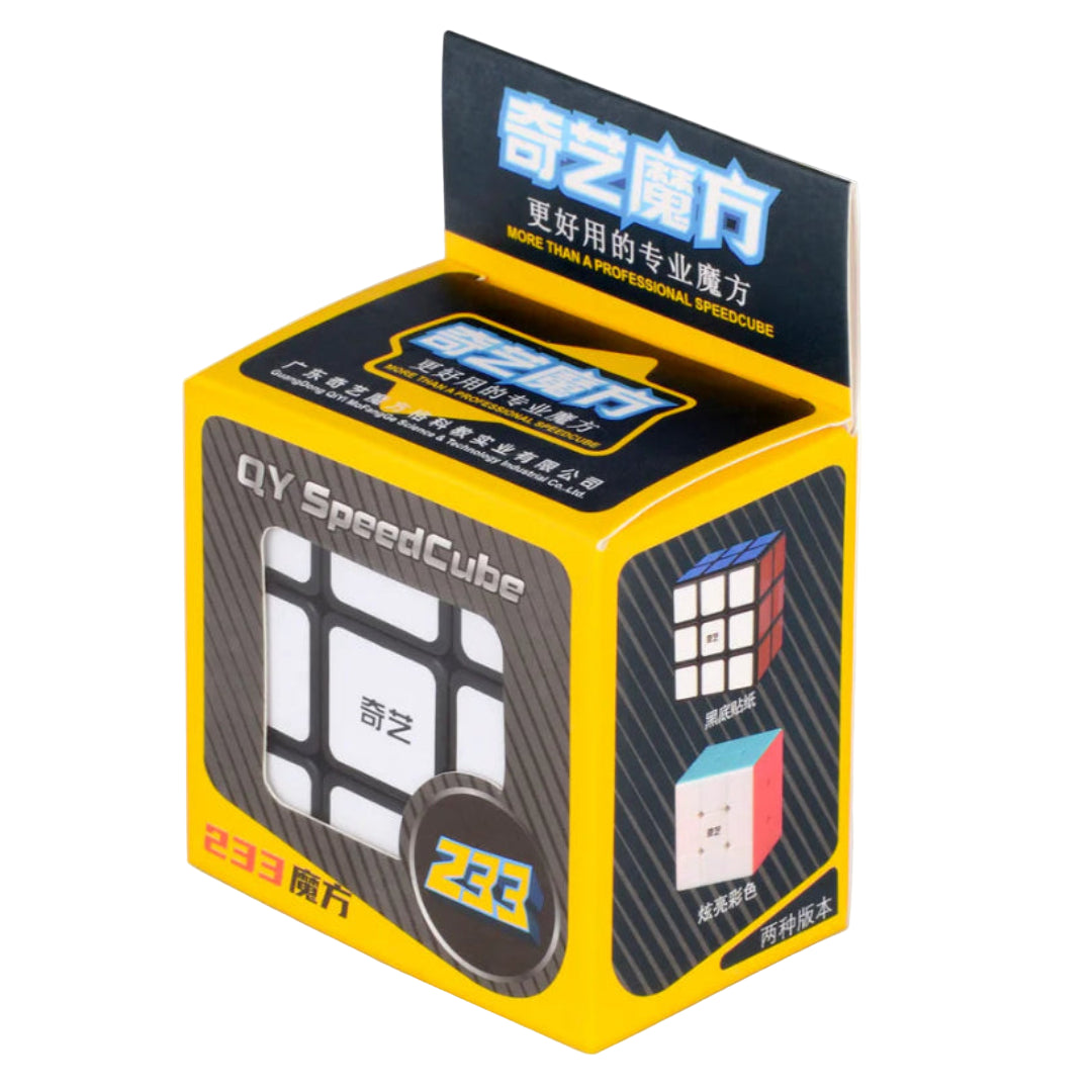 Speed cube packaging with visible branding on a white background