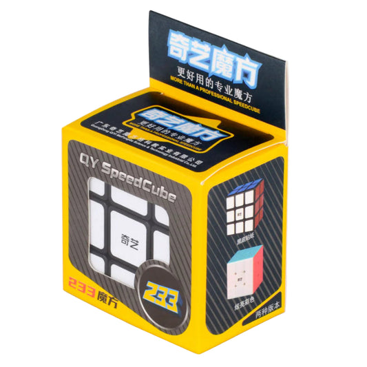 Speed cube packaging with visible branding on a white background