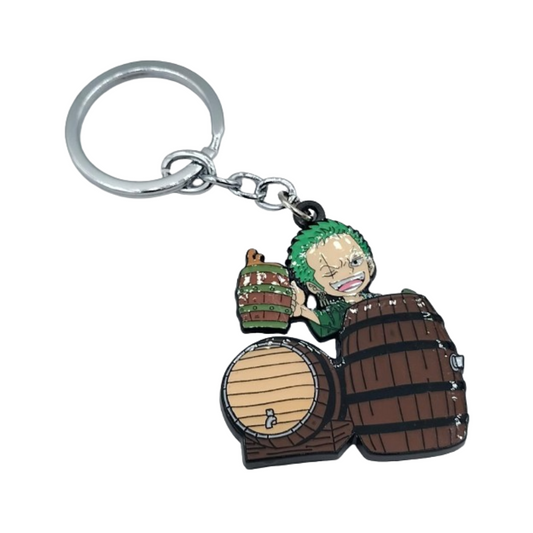 Zoro In Barrel Keychain (Metal)