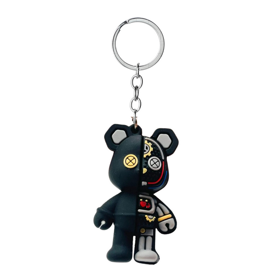 Black Half Robot Brick Bear Keychain (Rubber)