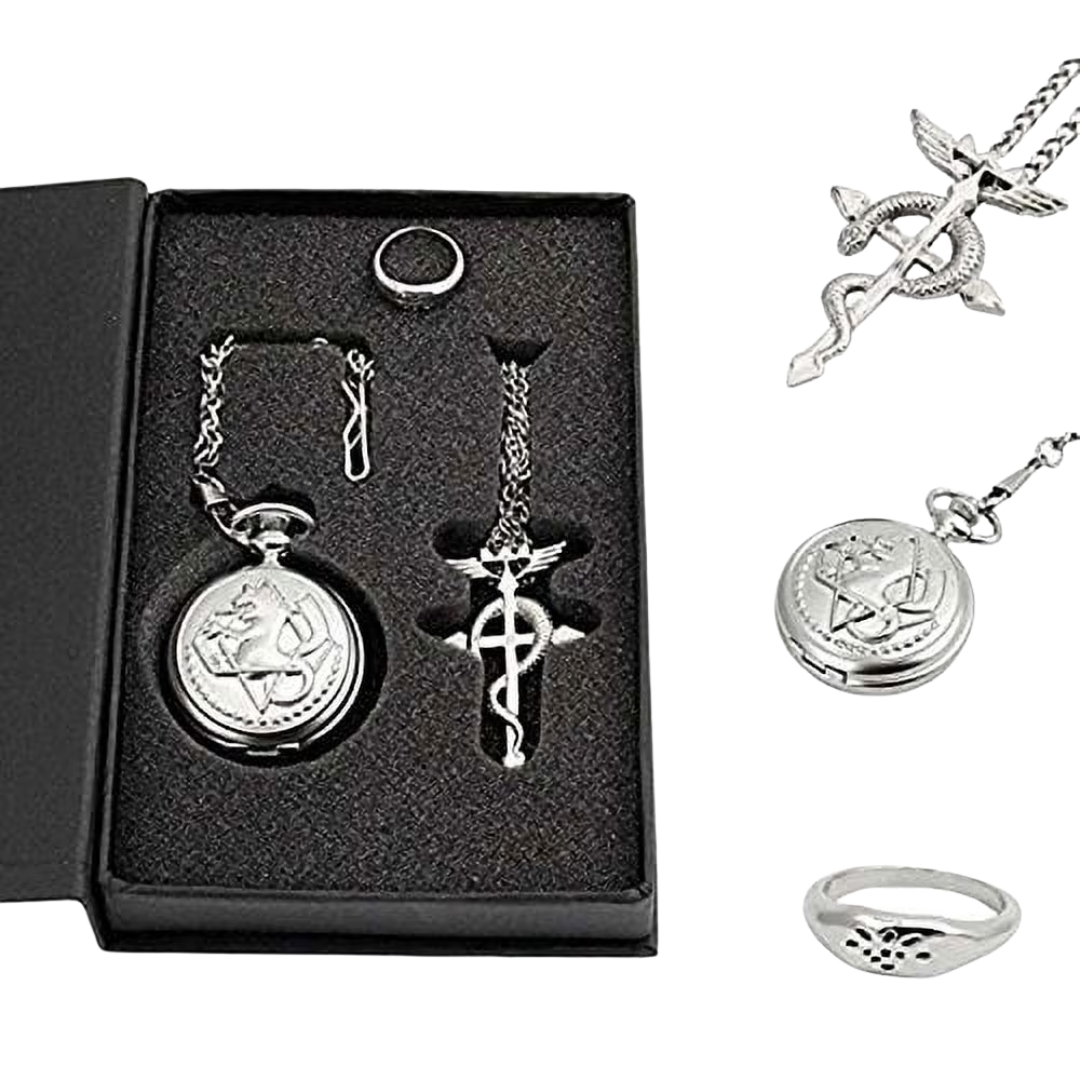 Full Metal Alchemist Box Set (FMAB) Pocket watch, Necklace, Ring