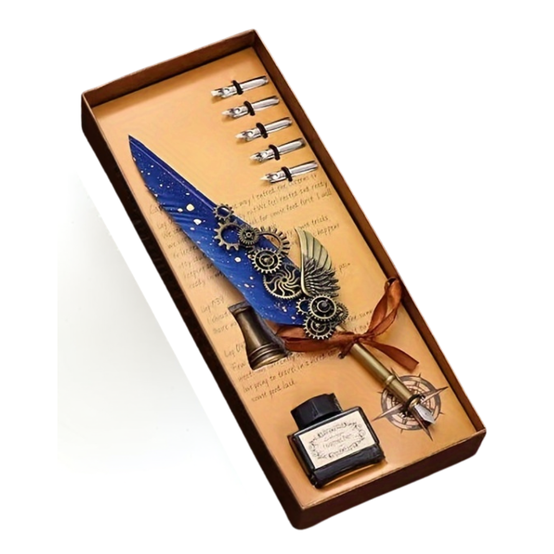 1502 World Map Series Feather Quill Pen Set with Wax Seal Stamp