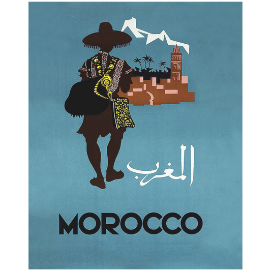 Morocco Vintage Travel Poster 1950s by Claude Février, Tin Poster (30cm x 40cm)