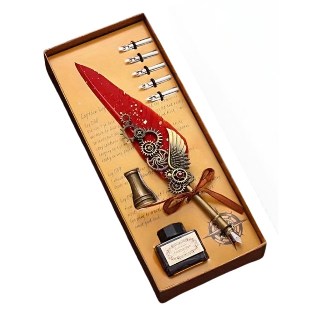 1502 World Map Series Feather Quill Pen Set with Wax Seal Stamp