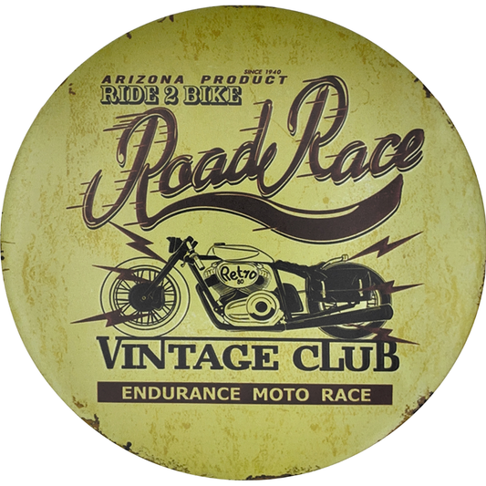 Road Race Round Tin Poster