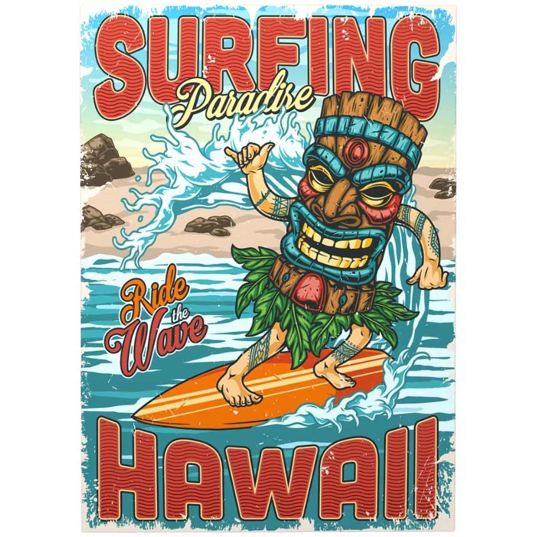 Surfing Paradise Hawaii Vintage Tin Poster (20x30)